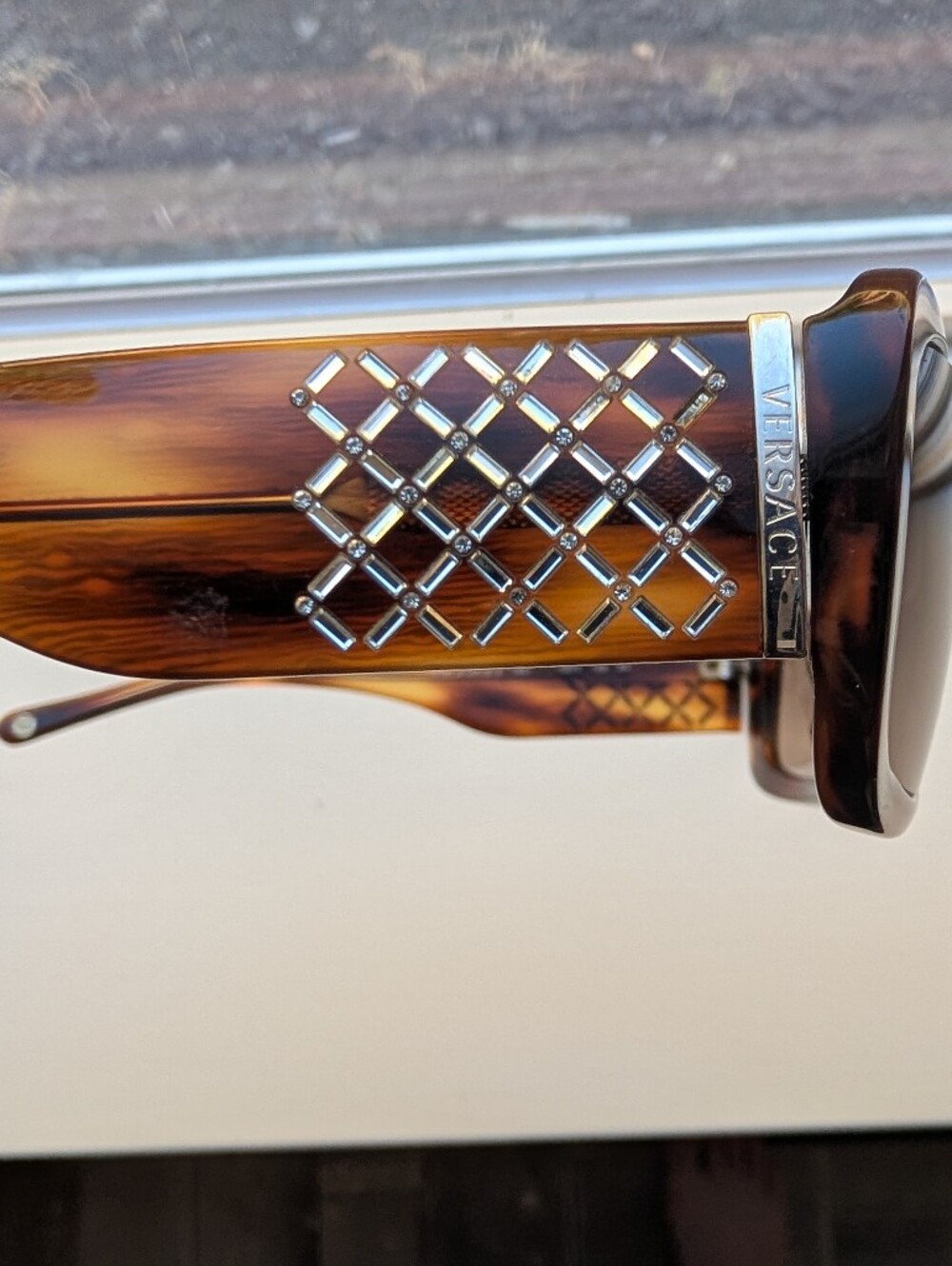Vintage Versace Tortoiseshell Sunglass Temples with Silver Lattice Design